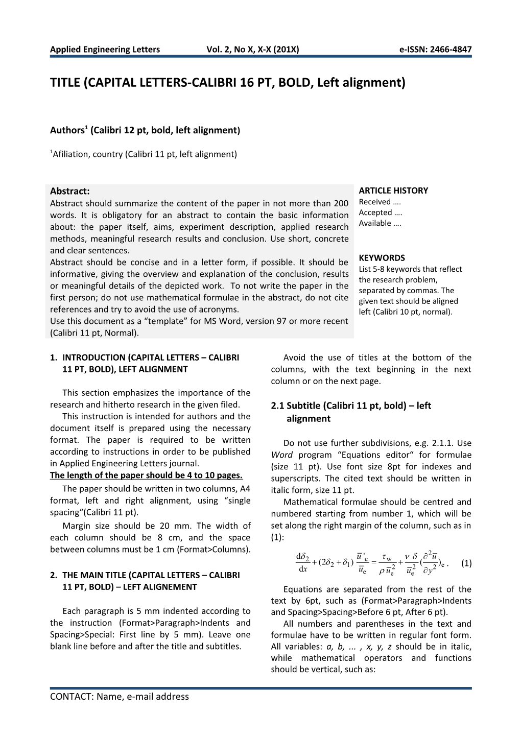 First Author Et Al./ Applied Engineering Letters X (201X) XX-XX