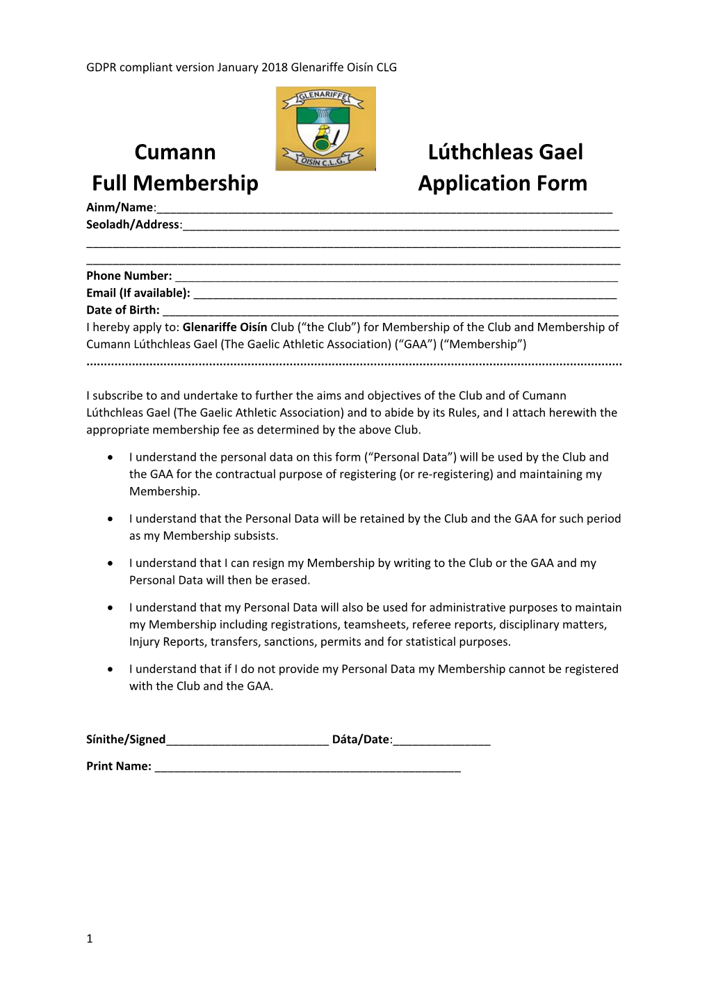 Full Membership Application Form