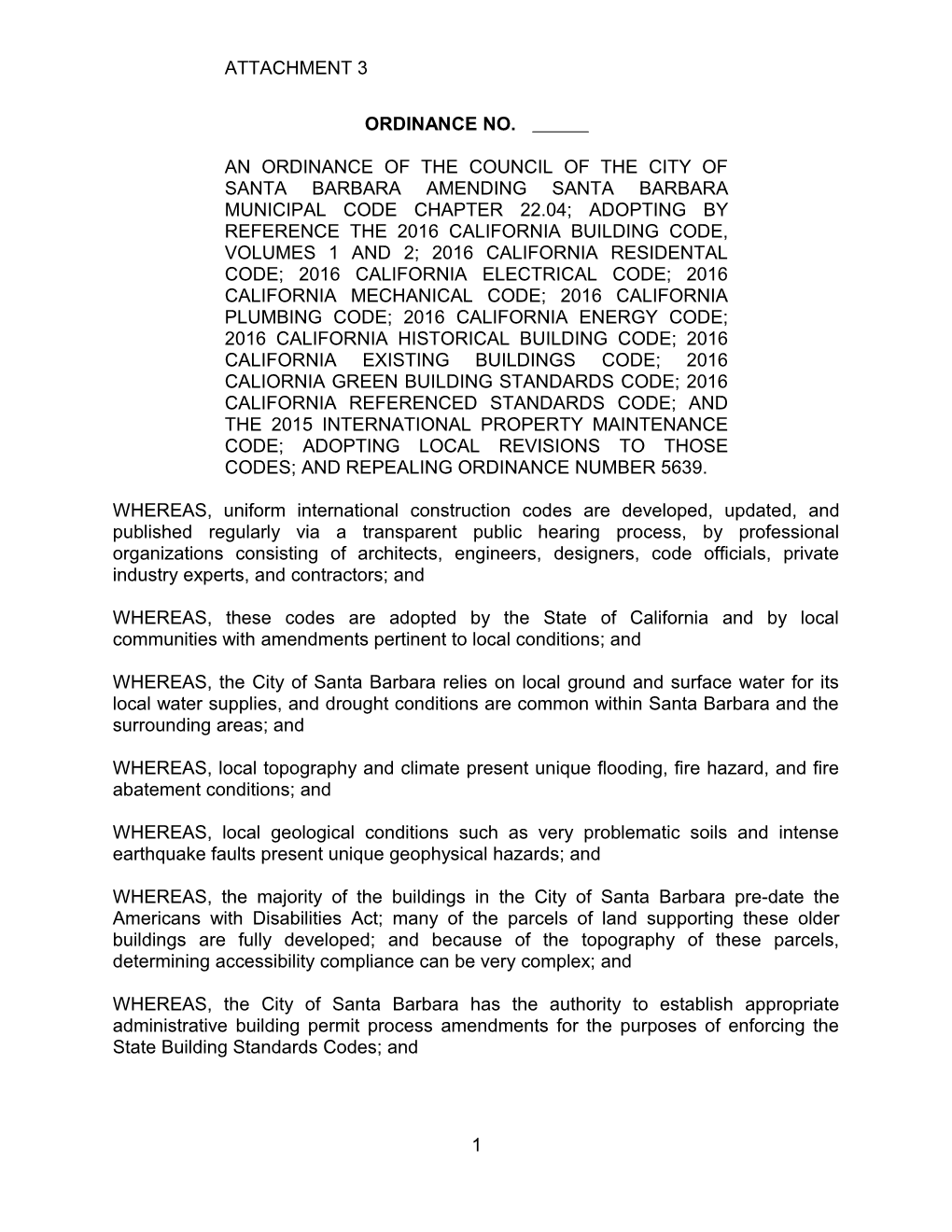 An Ordinance of the Council of the City of Santa Barbara Amending Santa Barbara Municipal