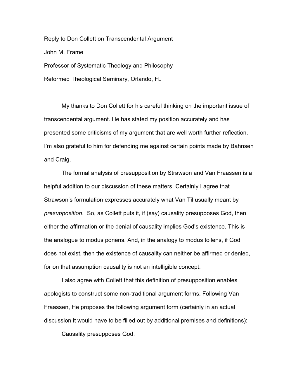Reply to Don Collett on Transcendental Argument