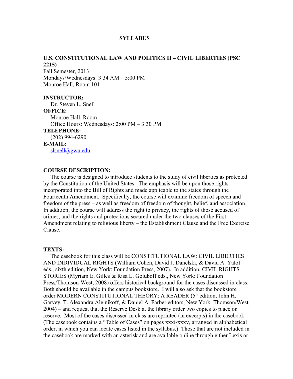 U.S. Constitutional Law and Politics Ii Civil Liberties (Psc 2215)
