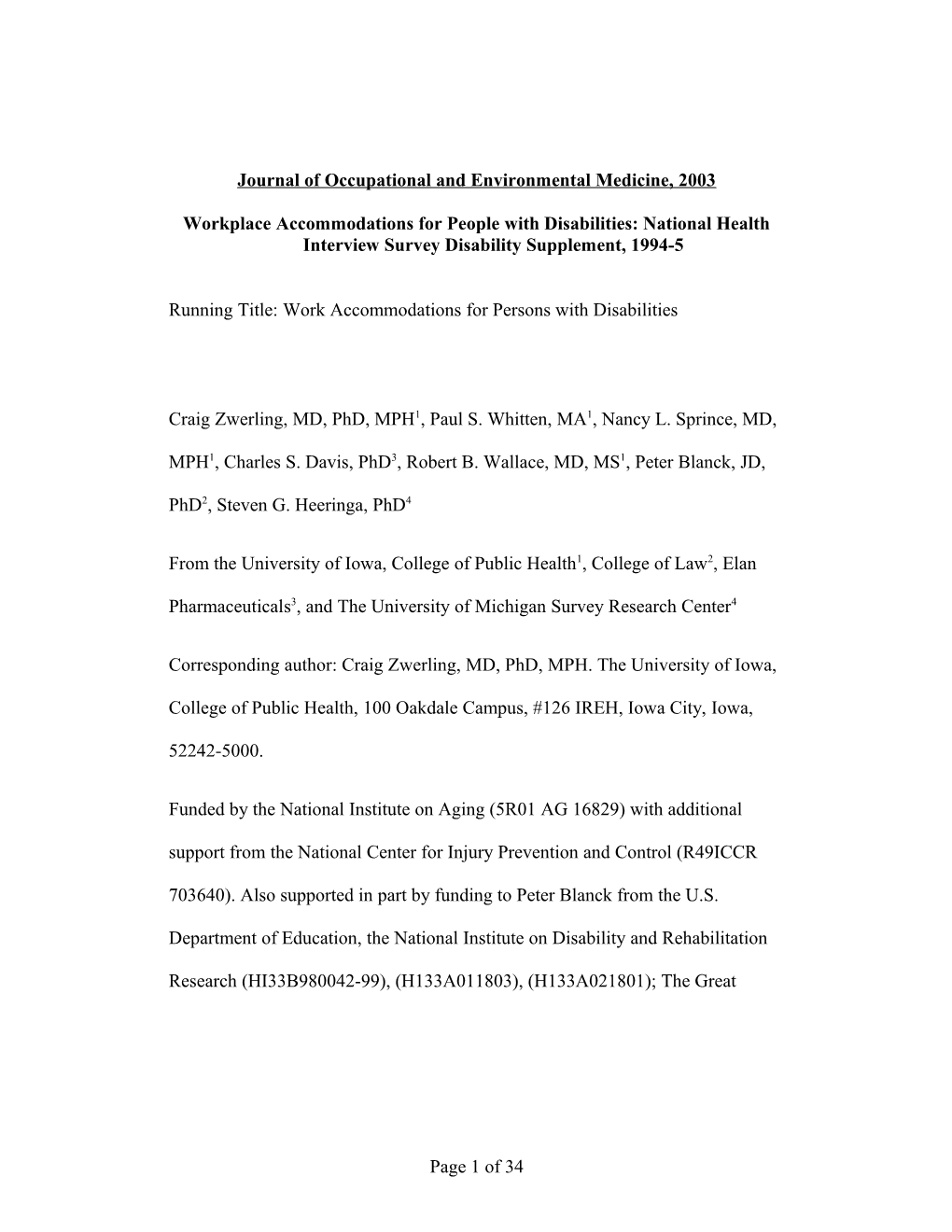 Journal of Occupational and Environmental Medicine, 2003