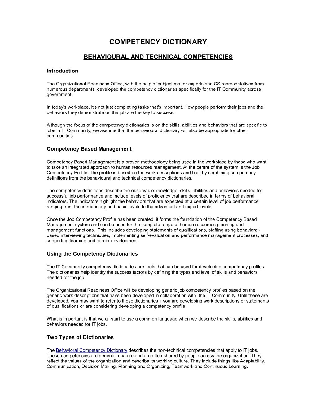 Behavioural and Technical Competencies