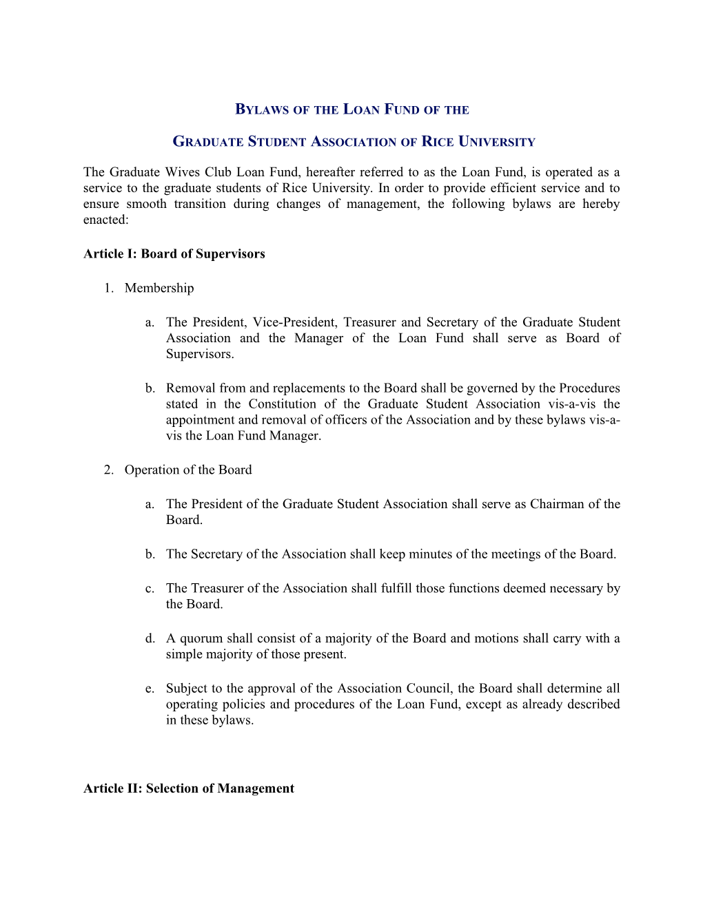 Bylaws of the Loan Fund of The