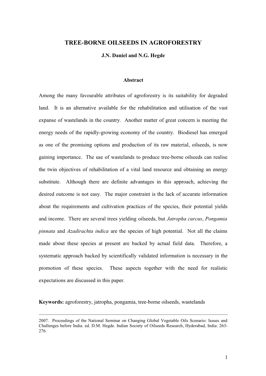 Production of Tree-Borne Oilseeds in Agroforestry Systems