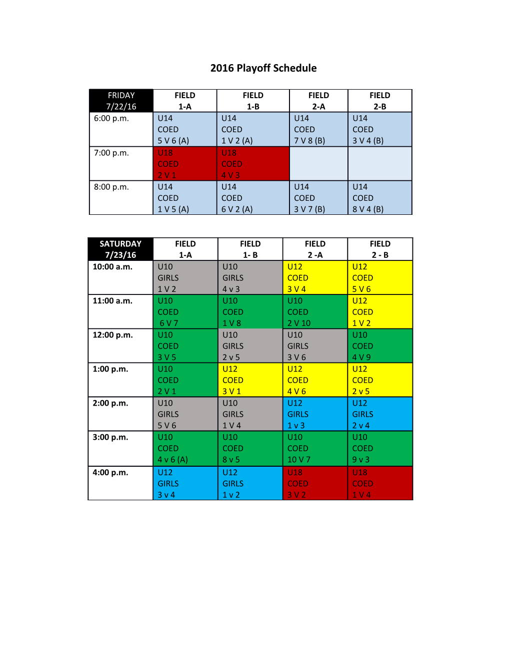 2016 Playoff Schedule