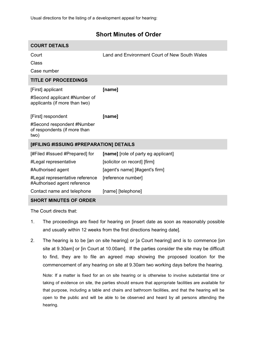 NSW LEC Form a - General Form (Land and Environment Court)