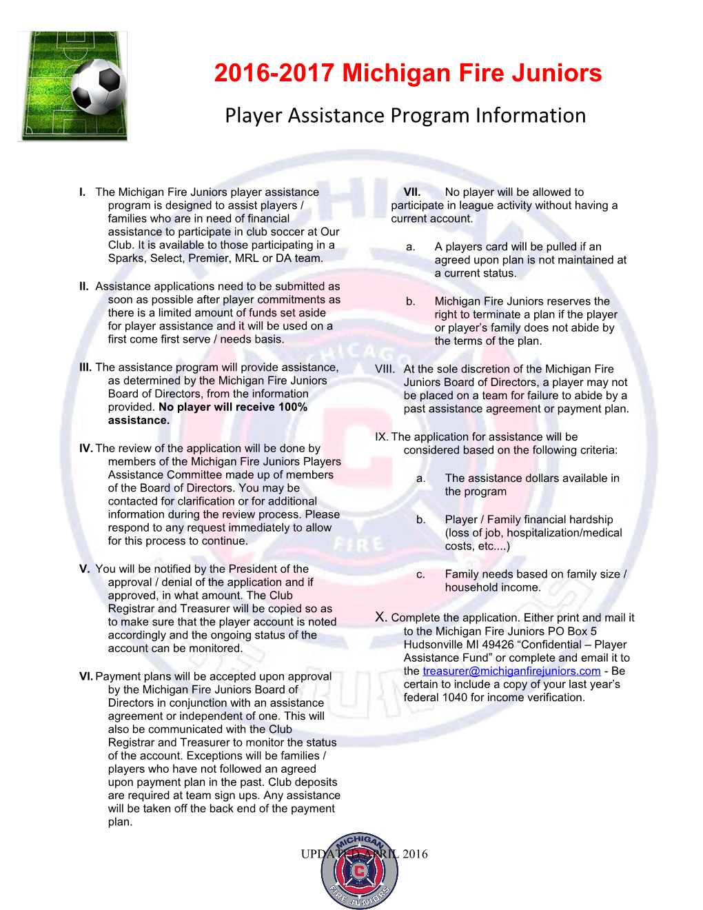 Player Assistance Program Information