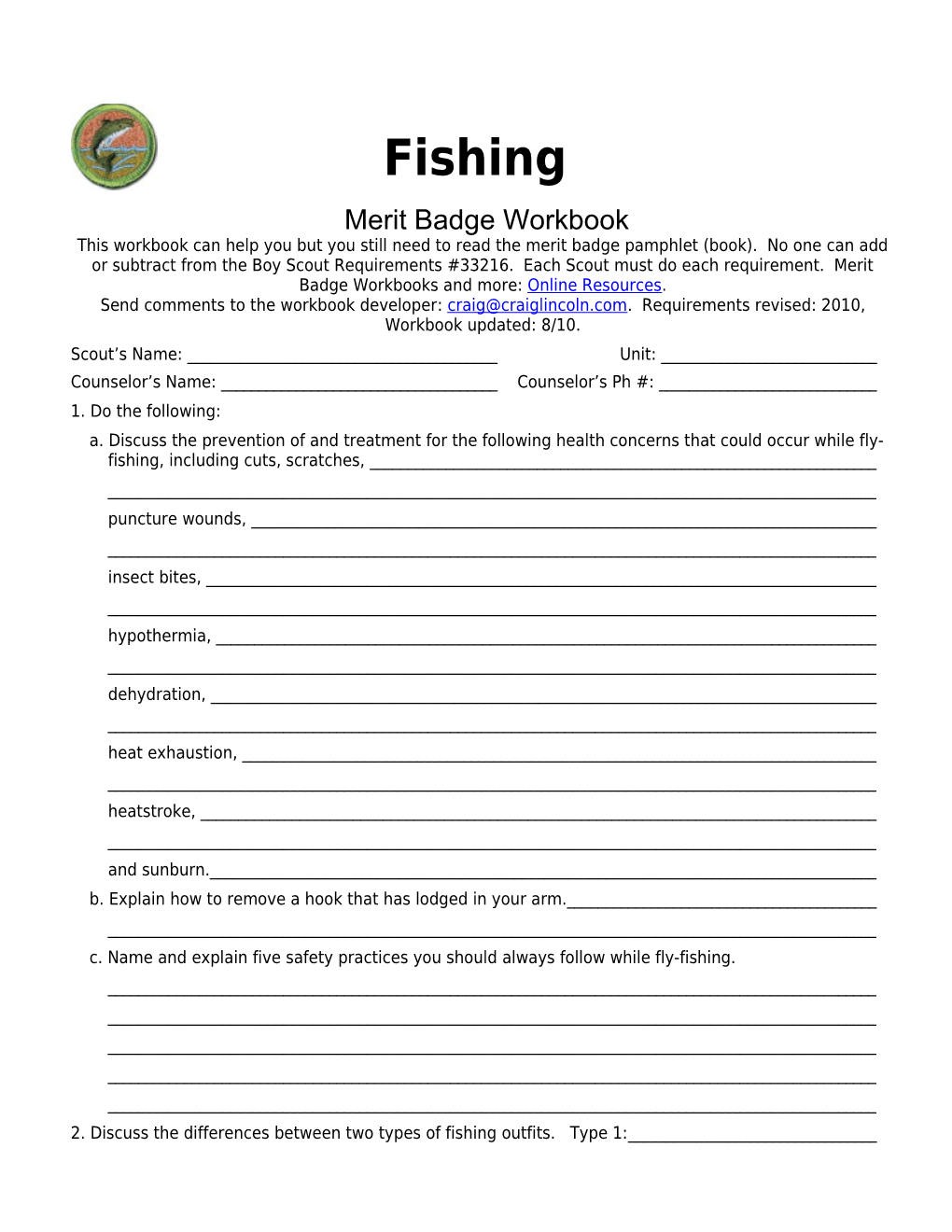 Fishing P. 1 Merit Badge Workbookscout's Name: ______