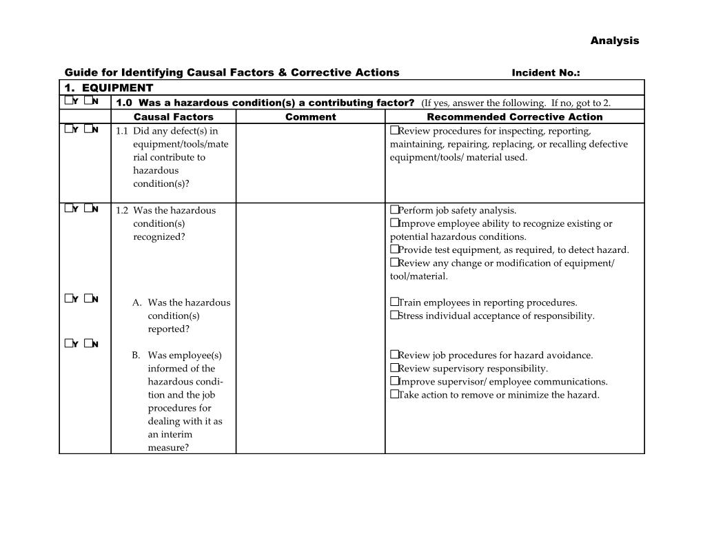 Guide for Identifying Causal Factors & Corrective Actions