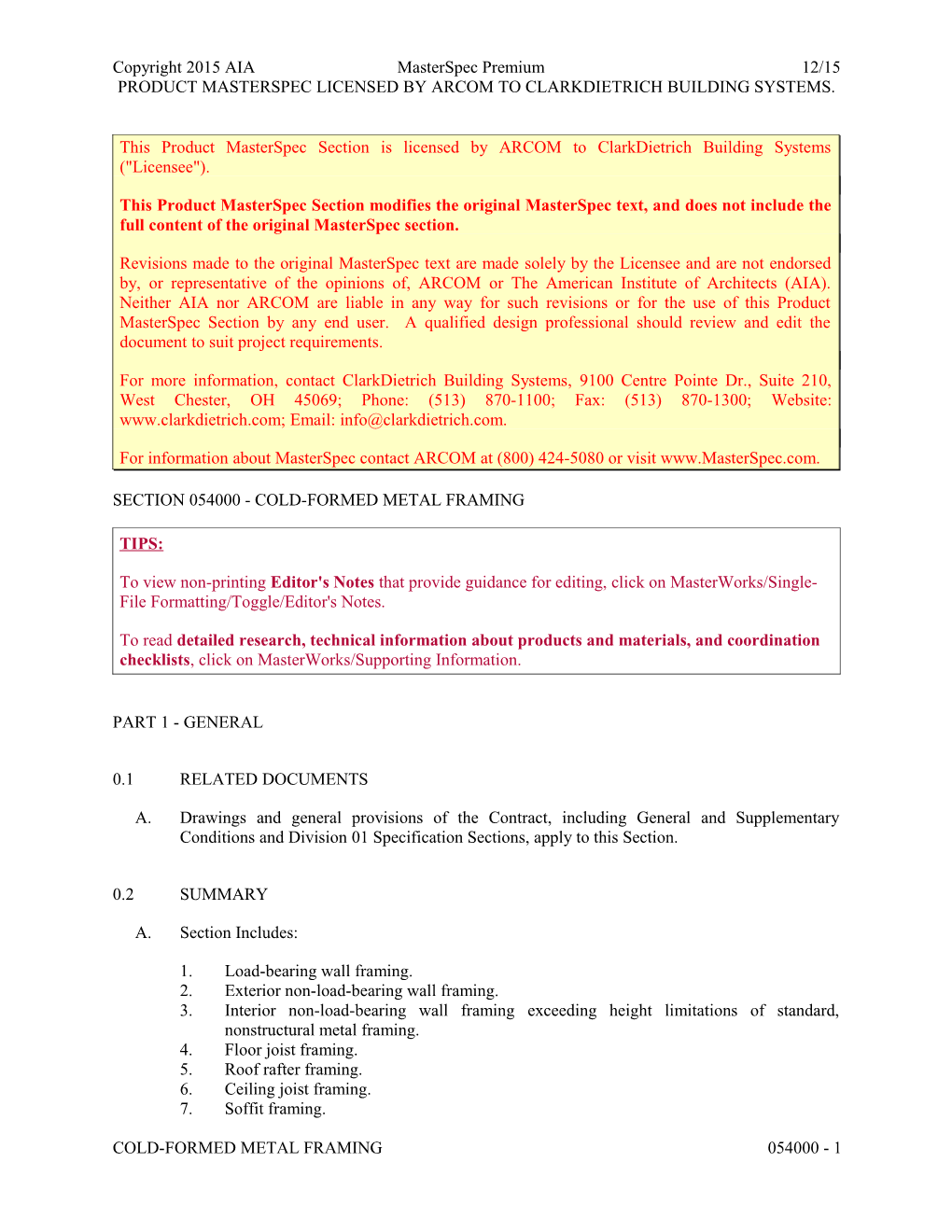 Section 054000 - Cold-Formed Metal Framing