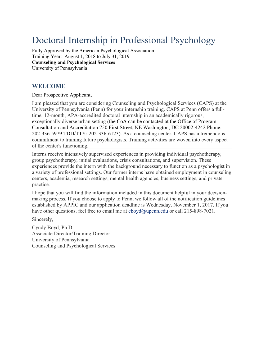Doctoral Internship in Professional Psychology
