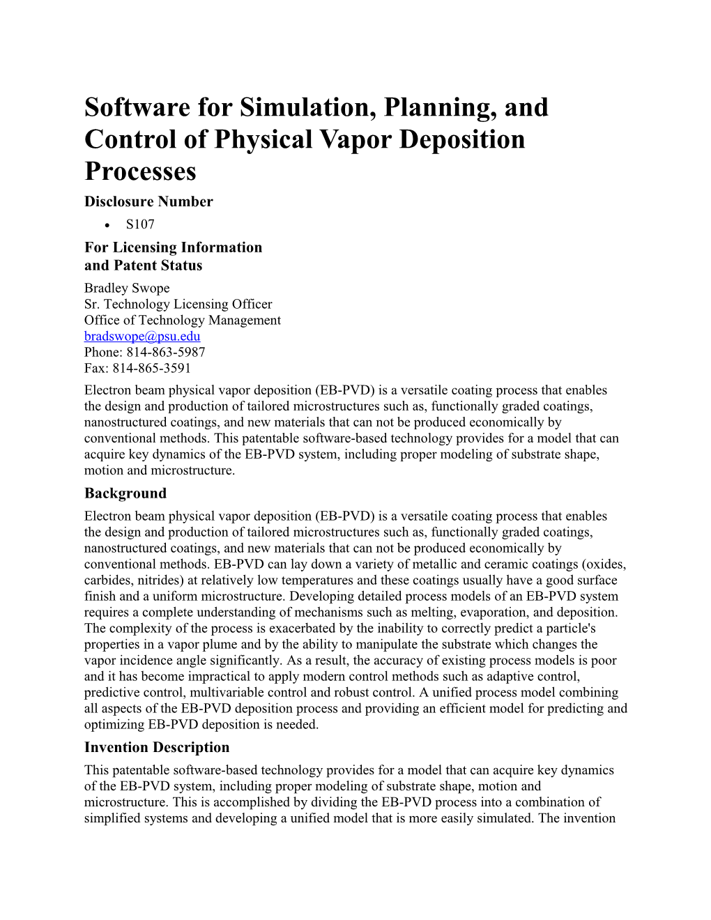 Software for Simulation, Planning, and Control of Physical Vapor Deposition Processes