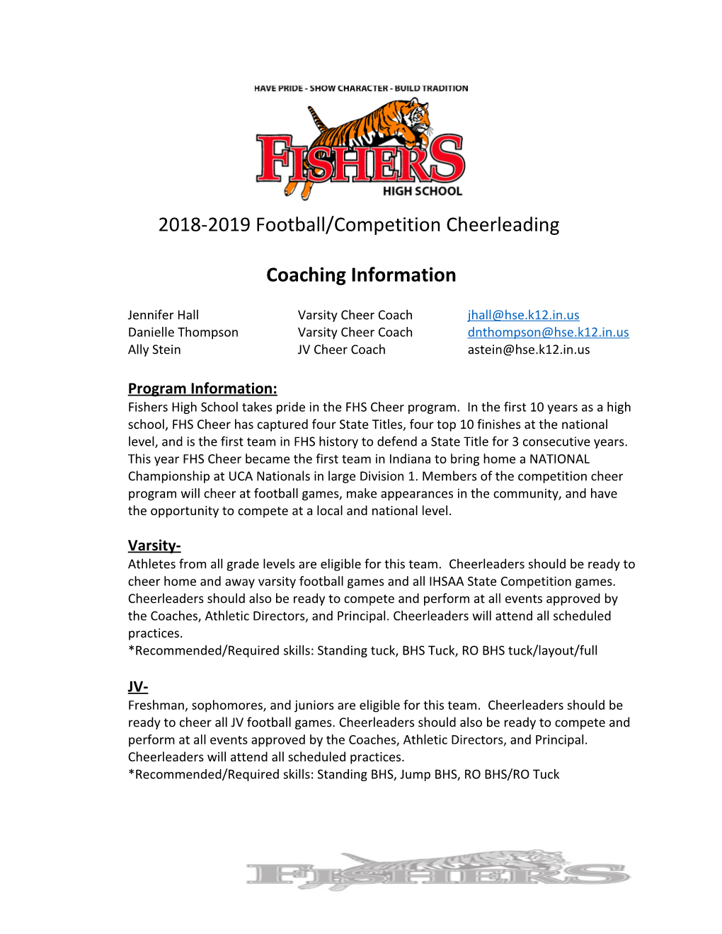 2018-2019 Football/Competition Cheerleading