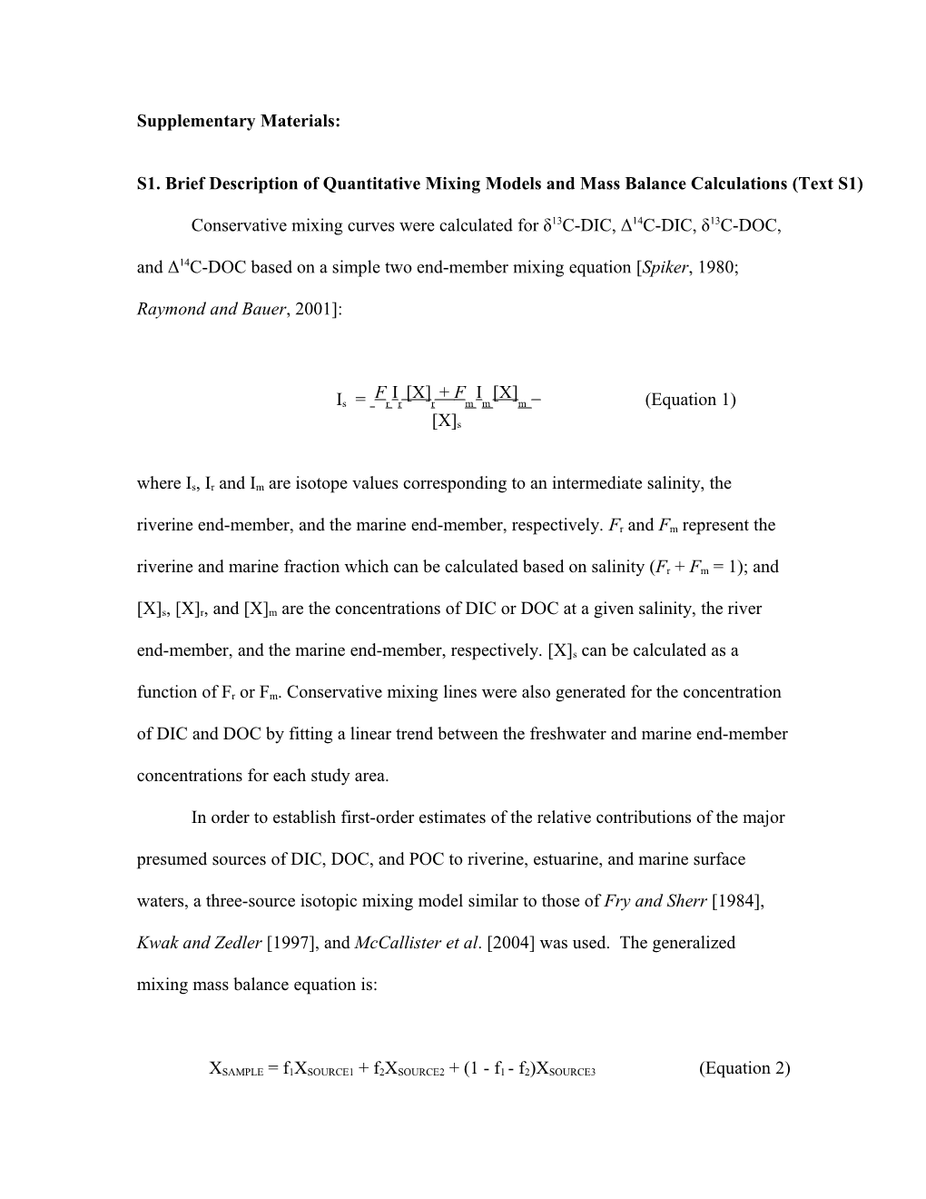 S1. Brief Description of Quantitative Mixing Models and Mass Balance Calculations (Text S1)