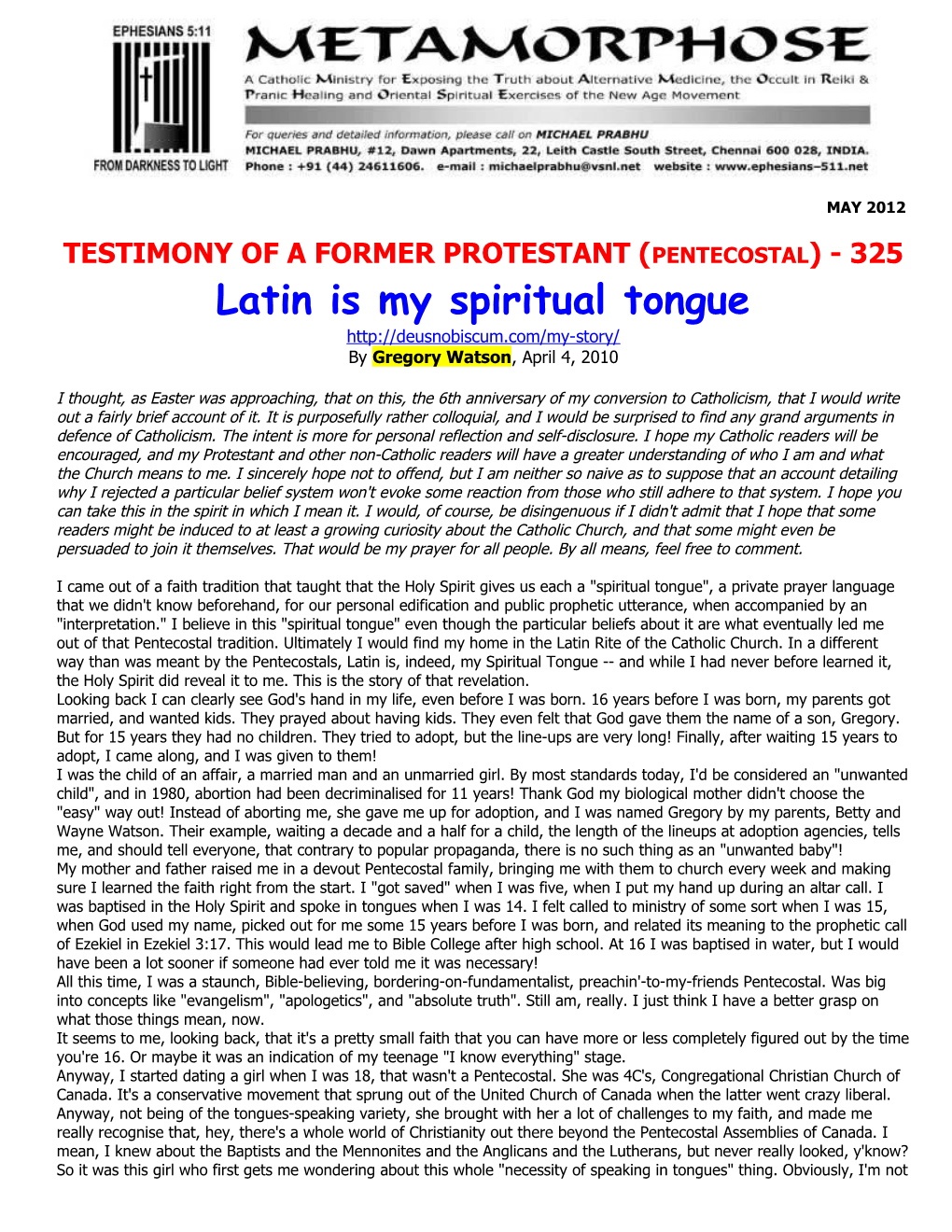 Testimony of a Former Protestant (Pentecostal) - 325
