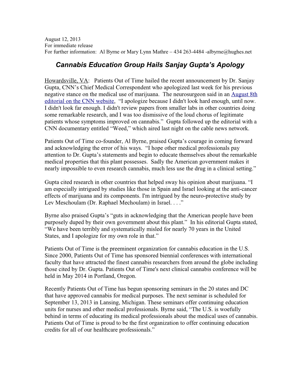 Cannabis Education Group Hails Sanjay Gupta S Apology