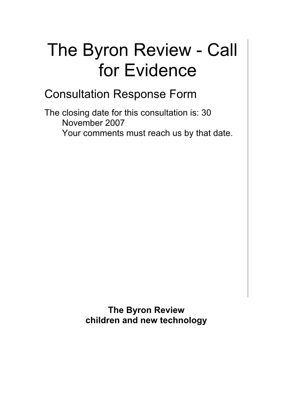 The Byron Review - Call for Evidence