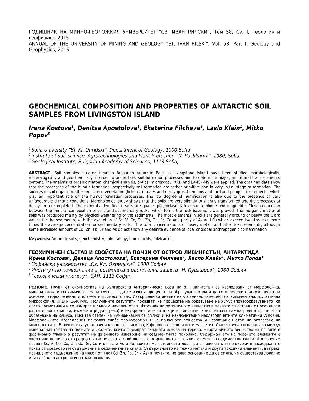 Geochemical Composition and Properties of Antarctic Soil Samples from Livingston Island