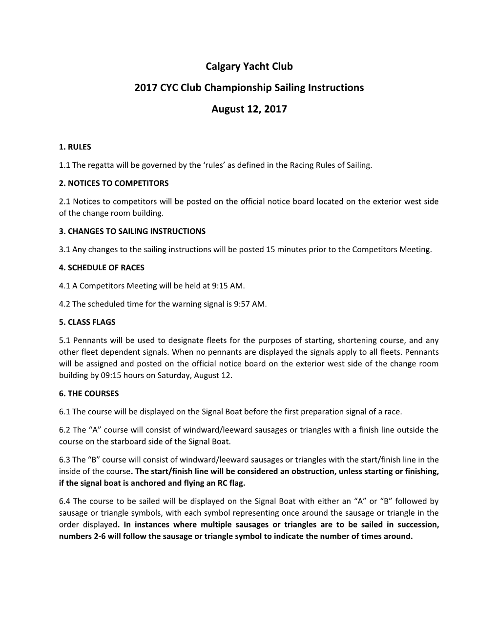 2017CYC Club Championship Sailing Instructions