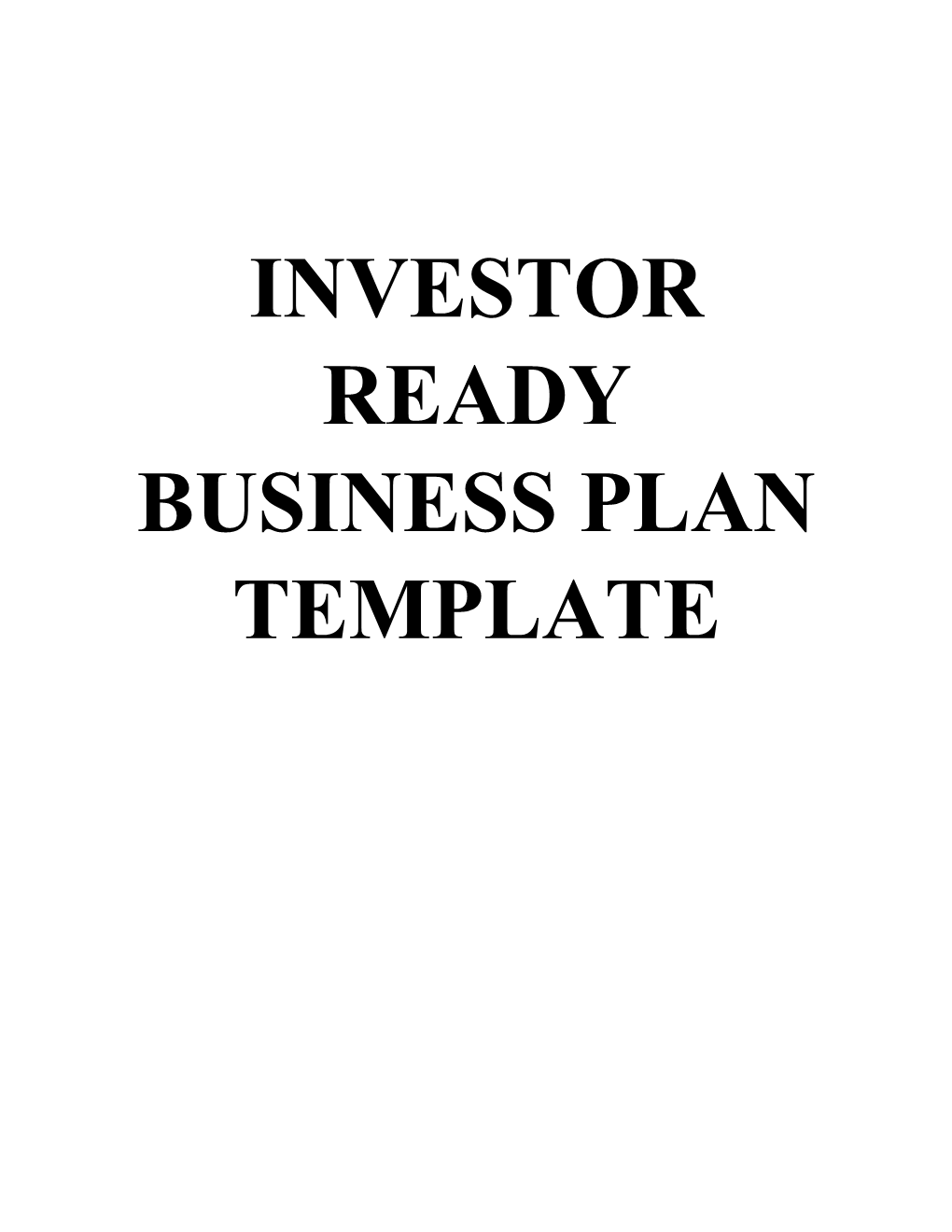Investor Ready Business Plan Template