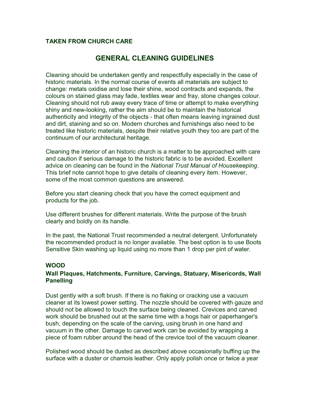 General Cleaning Guidelines