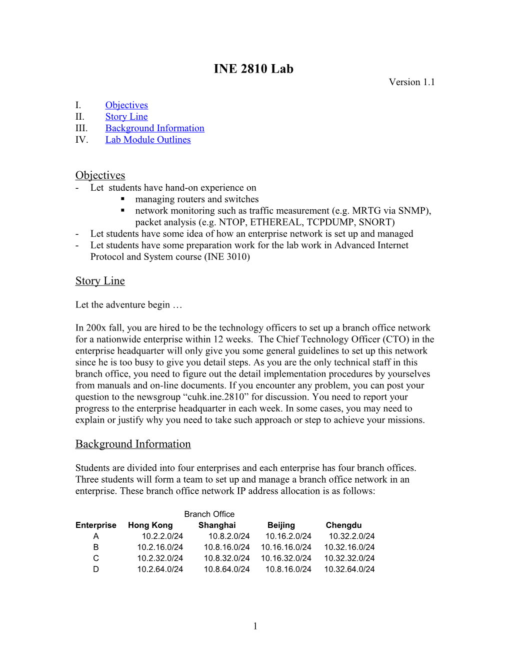 INE 2801 Lab Module Outlines