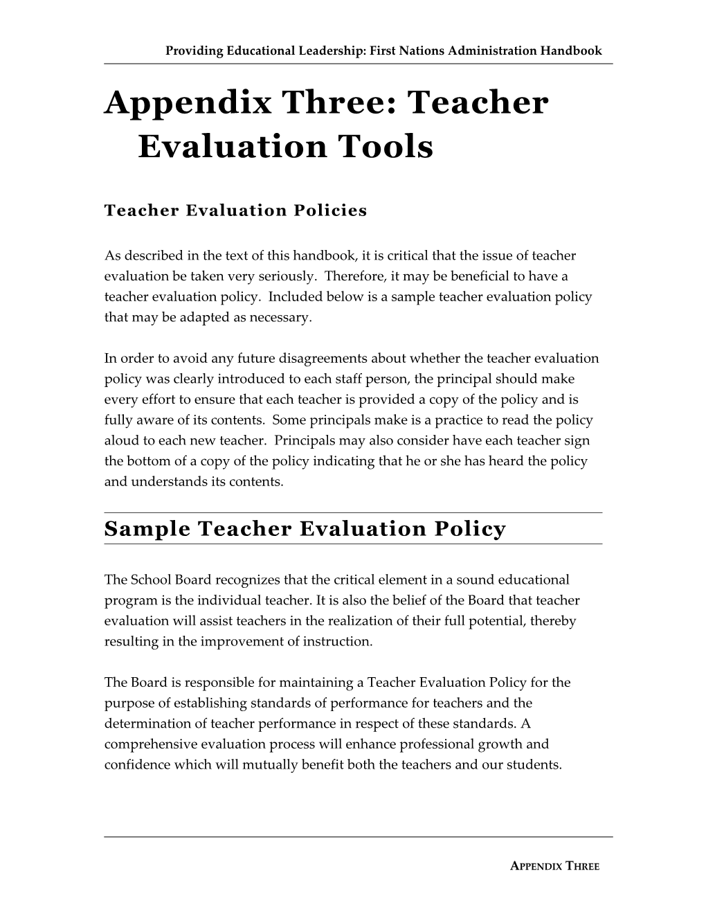 Appendix Three: Teacher Evaluation Tools