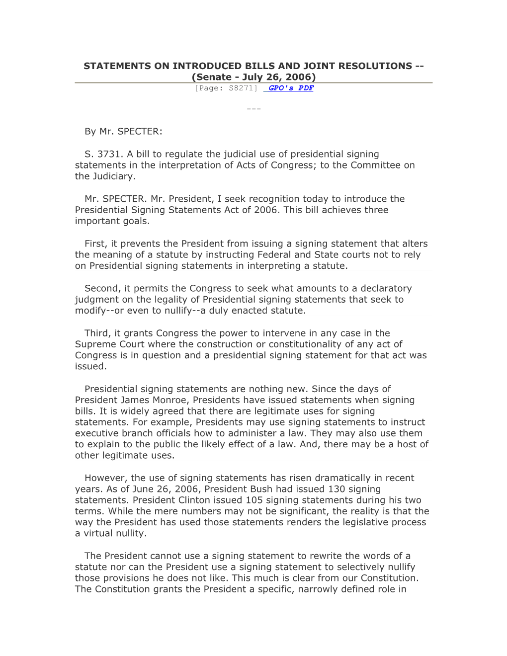 STATEMENTS on INTRODUCED BILLS and JOINT RESOLUTIONS (Senate - July 26, 2006)