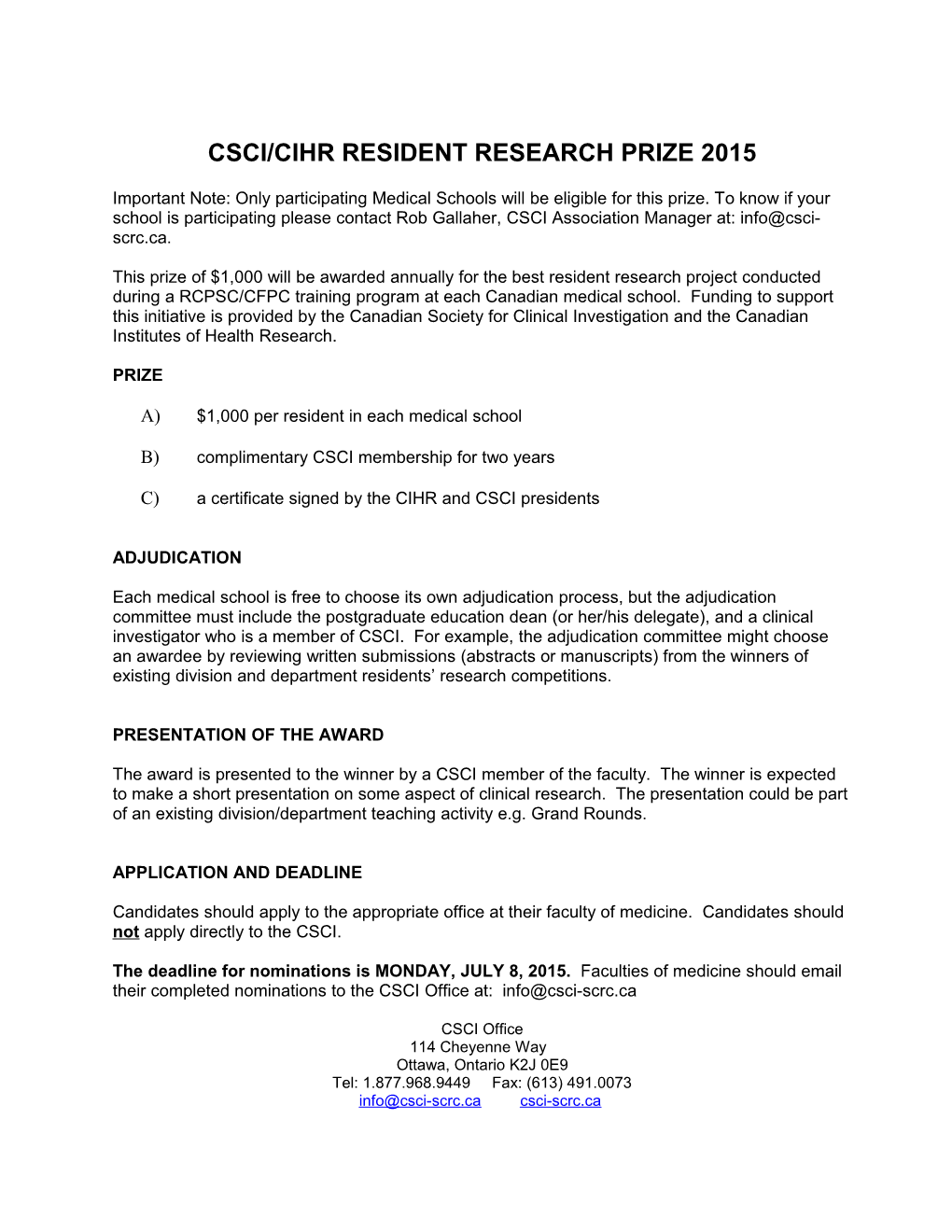 Annual Resident Research Award Program