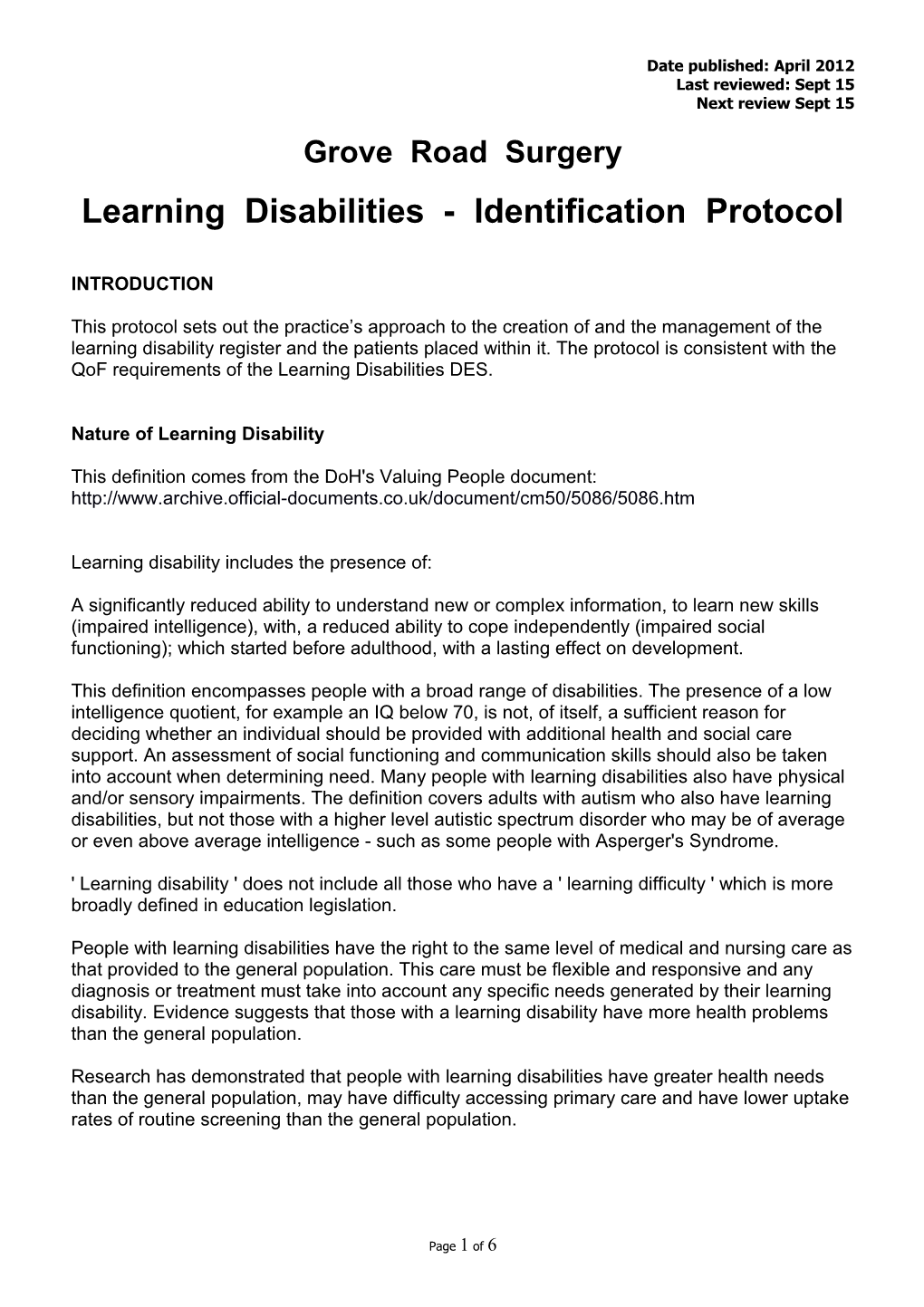 Learning Disabilities - Identification Protocol
