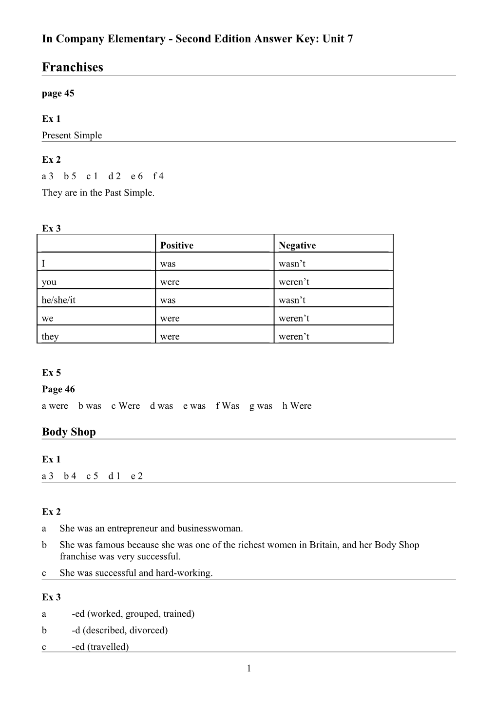 In Company Elementary Second Edition Answer Key: Unit 7