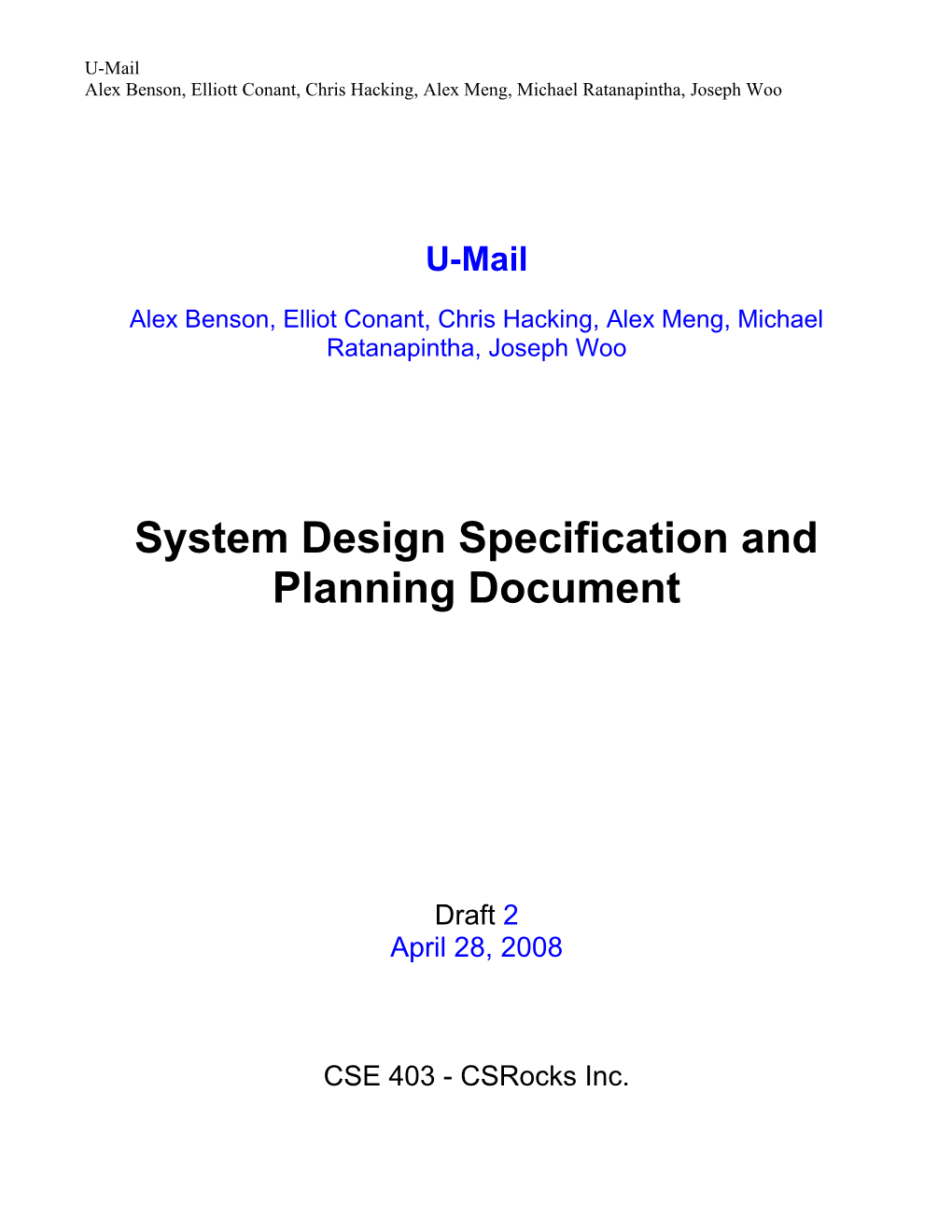 U-Mail System Design Specification