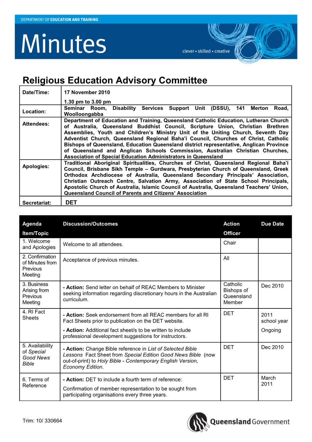 Minutes - Religious Educaion Advisory Committee