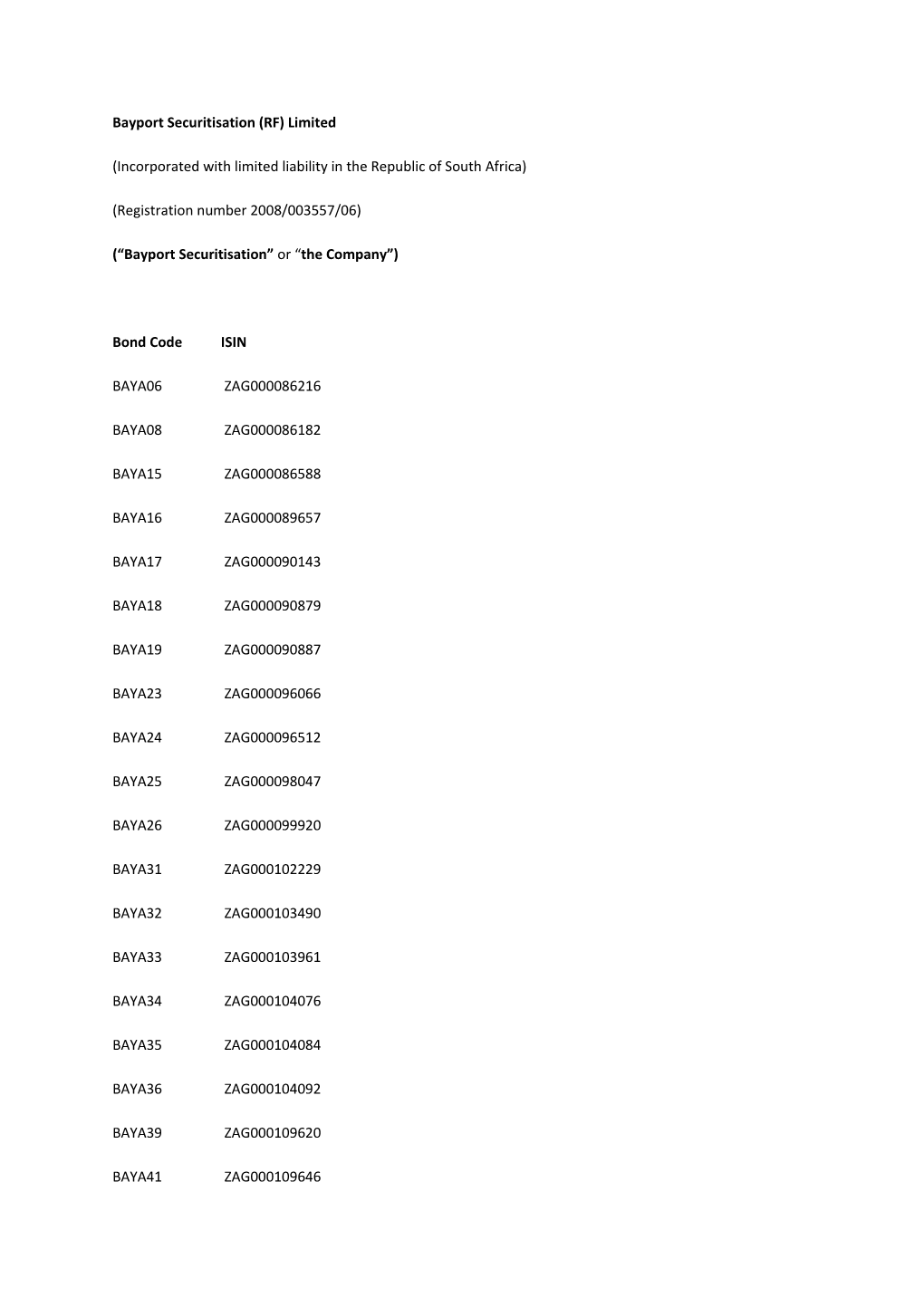 Bayport Securitisation (RF) Limited