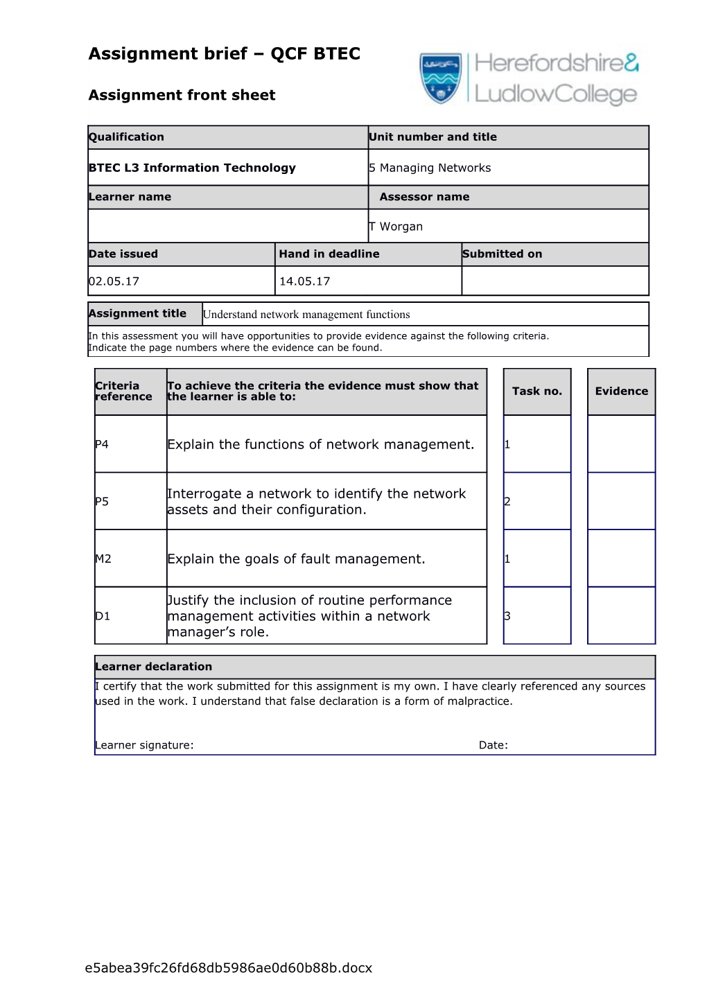 Assignment Brief QCF BTEC