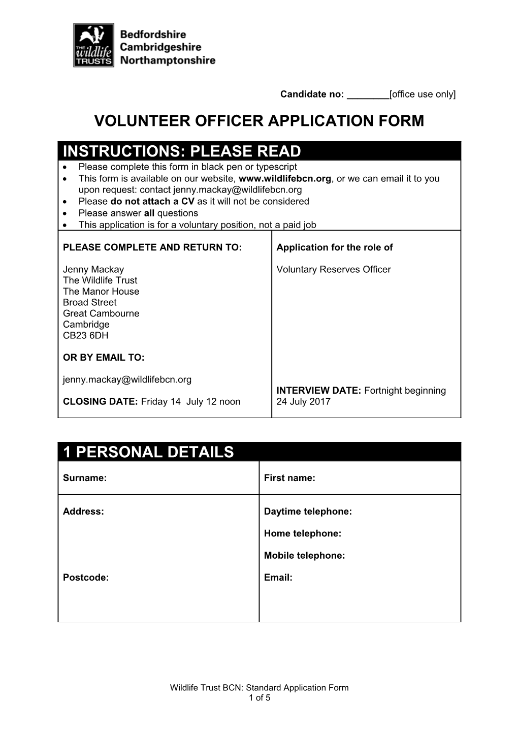 Volunteer Officer Application Form