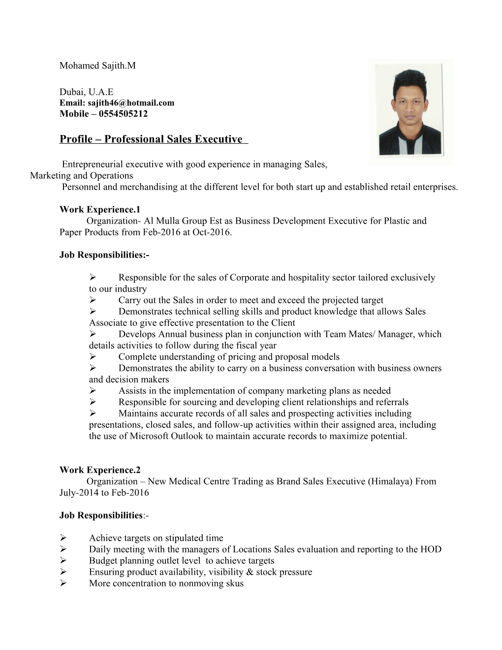 Profile Professional Sales Executive