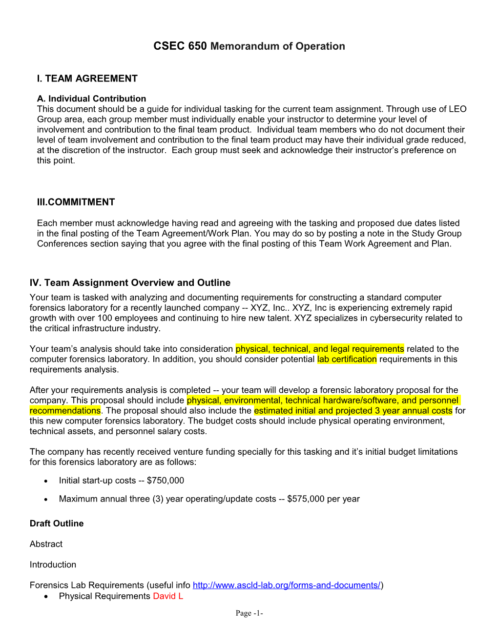 CSEC650 Memorandum of Operation