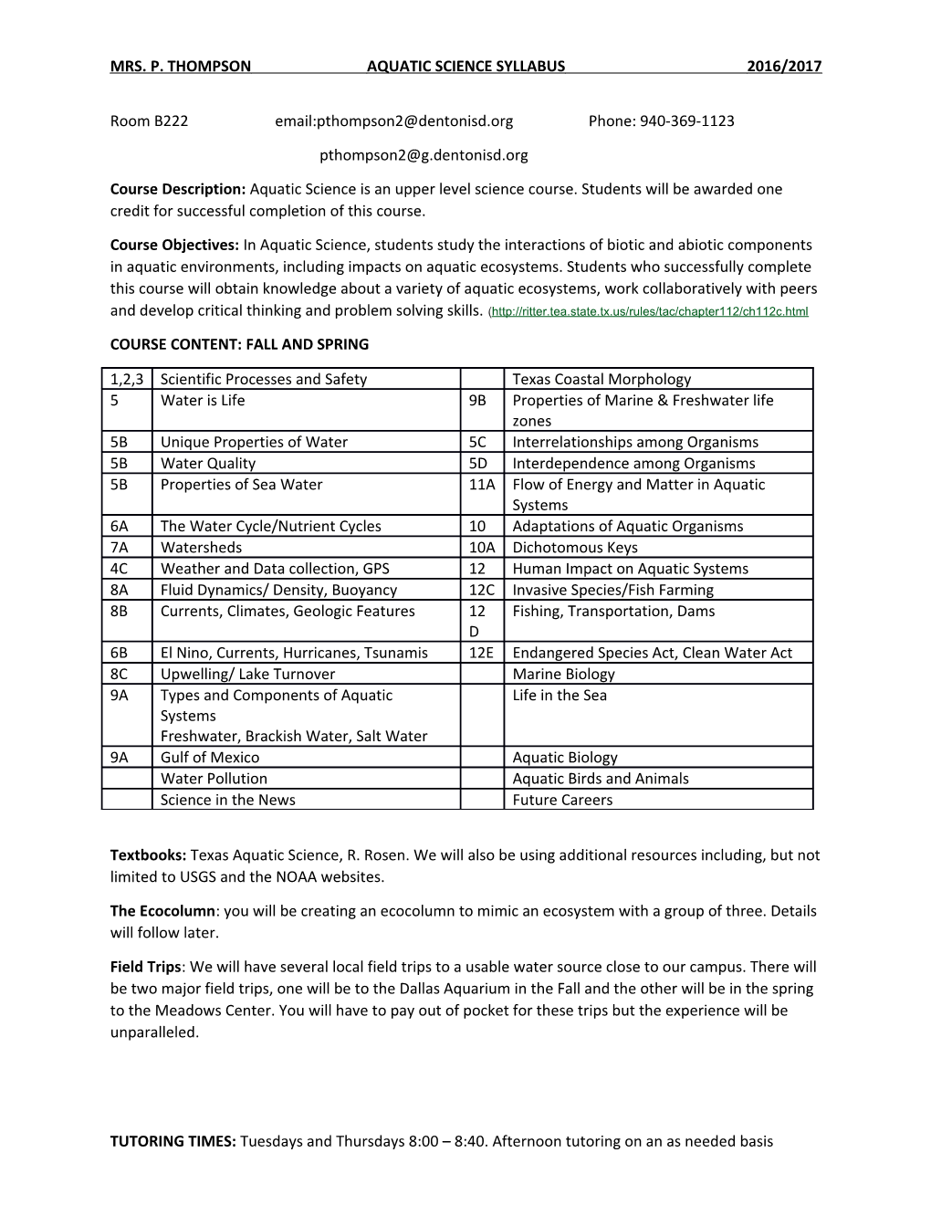 Mrs. P. Thompsonaquatic Science Syllabus2016/2017