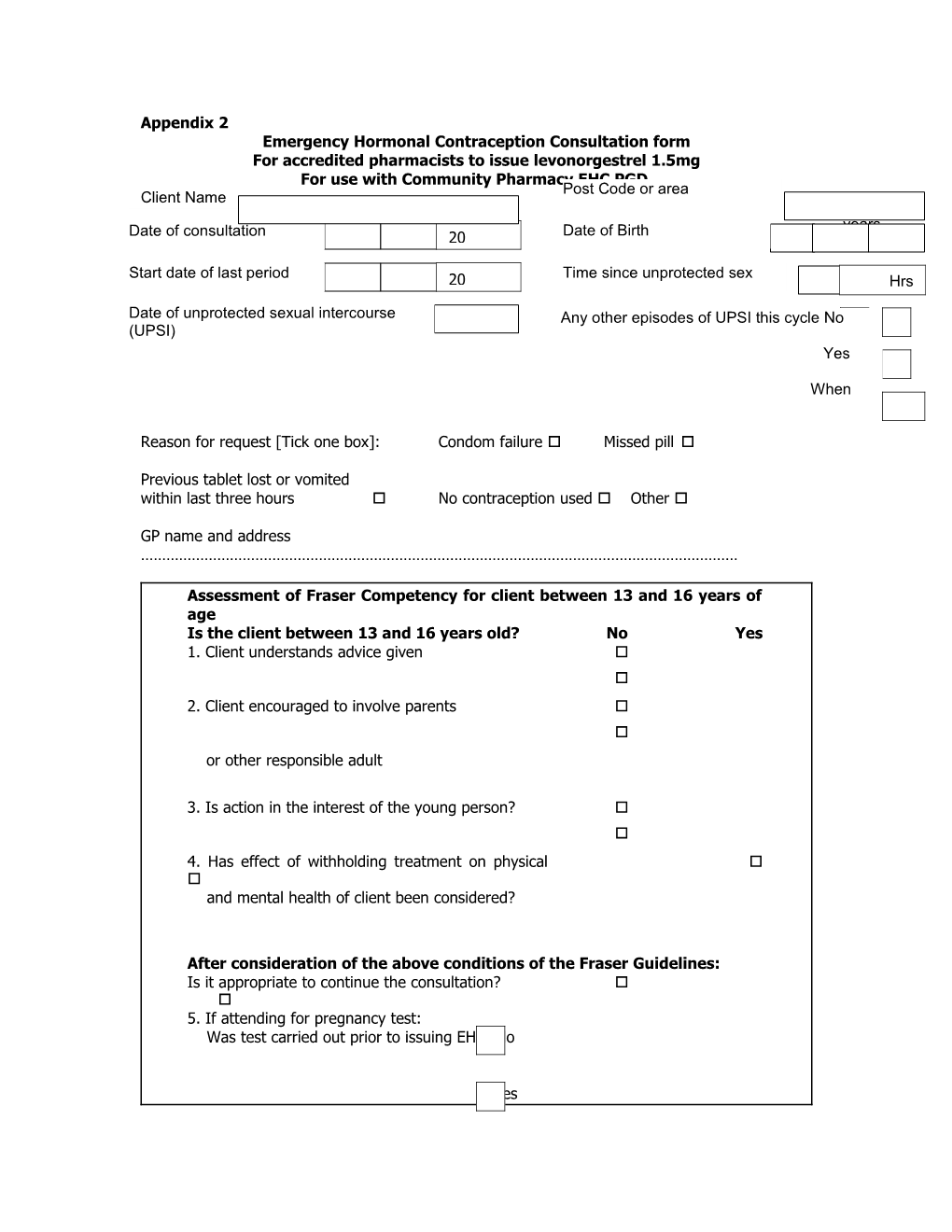 Emergency Hormonal Contraception Consultation Form