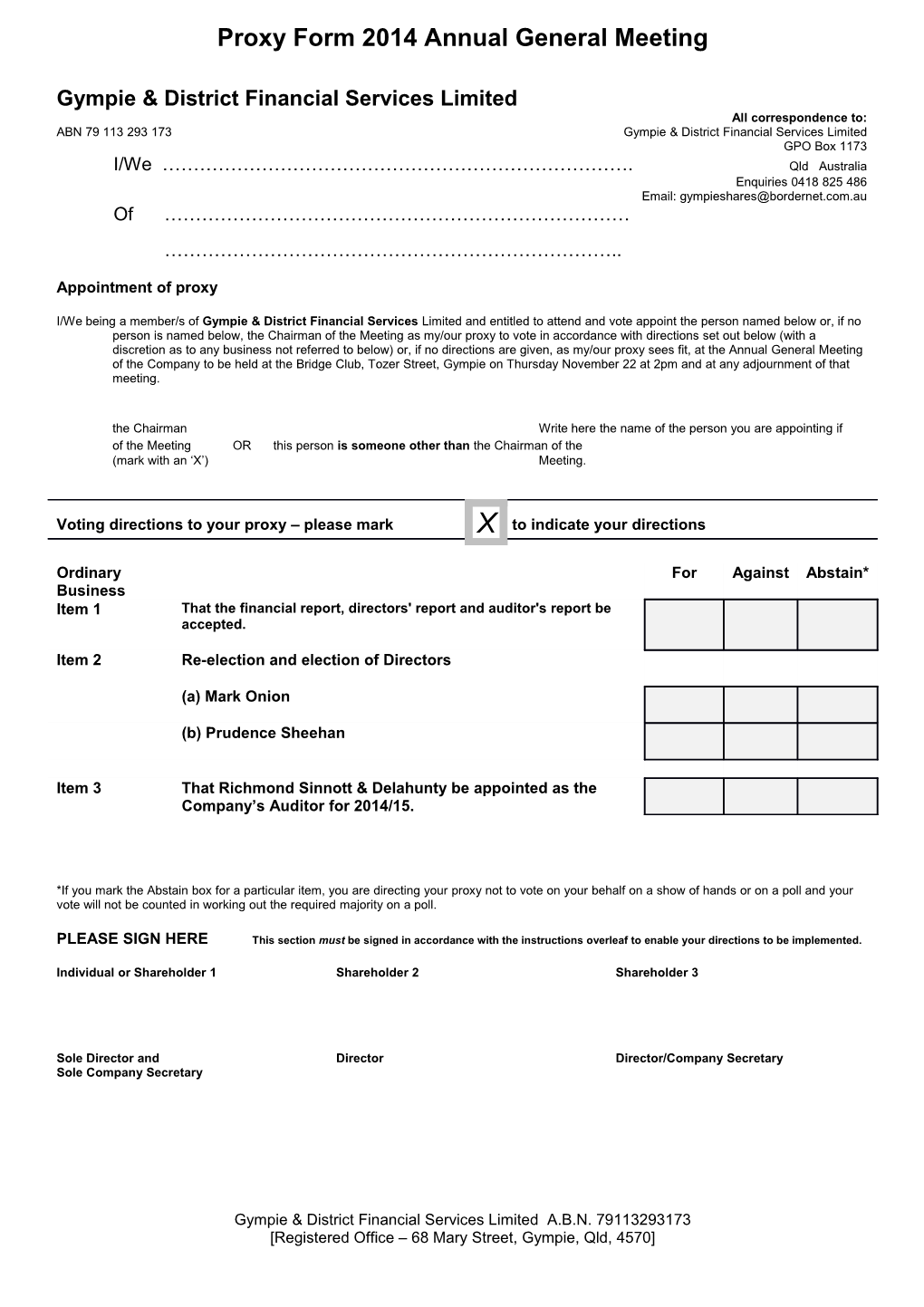 Proxy Form 2014Annual General Meeting