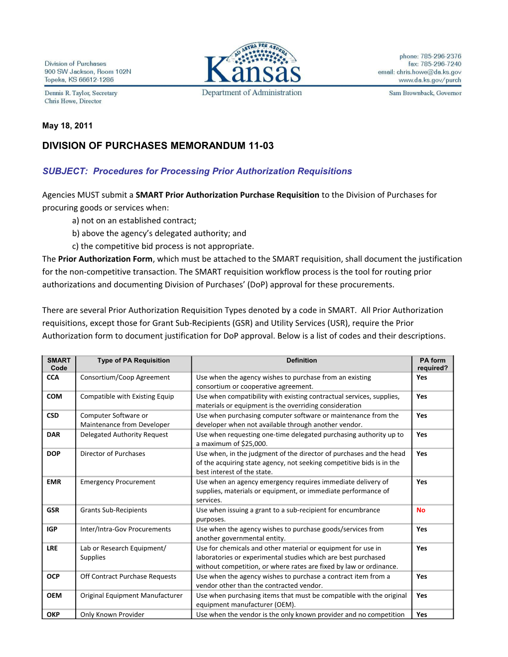 SUBJECT: Procedures for Processing Prior Authorization Requisitions