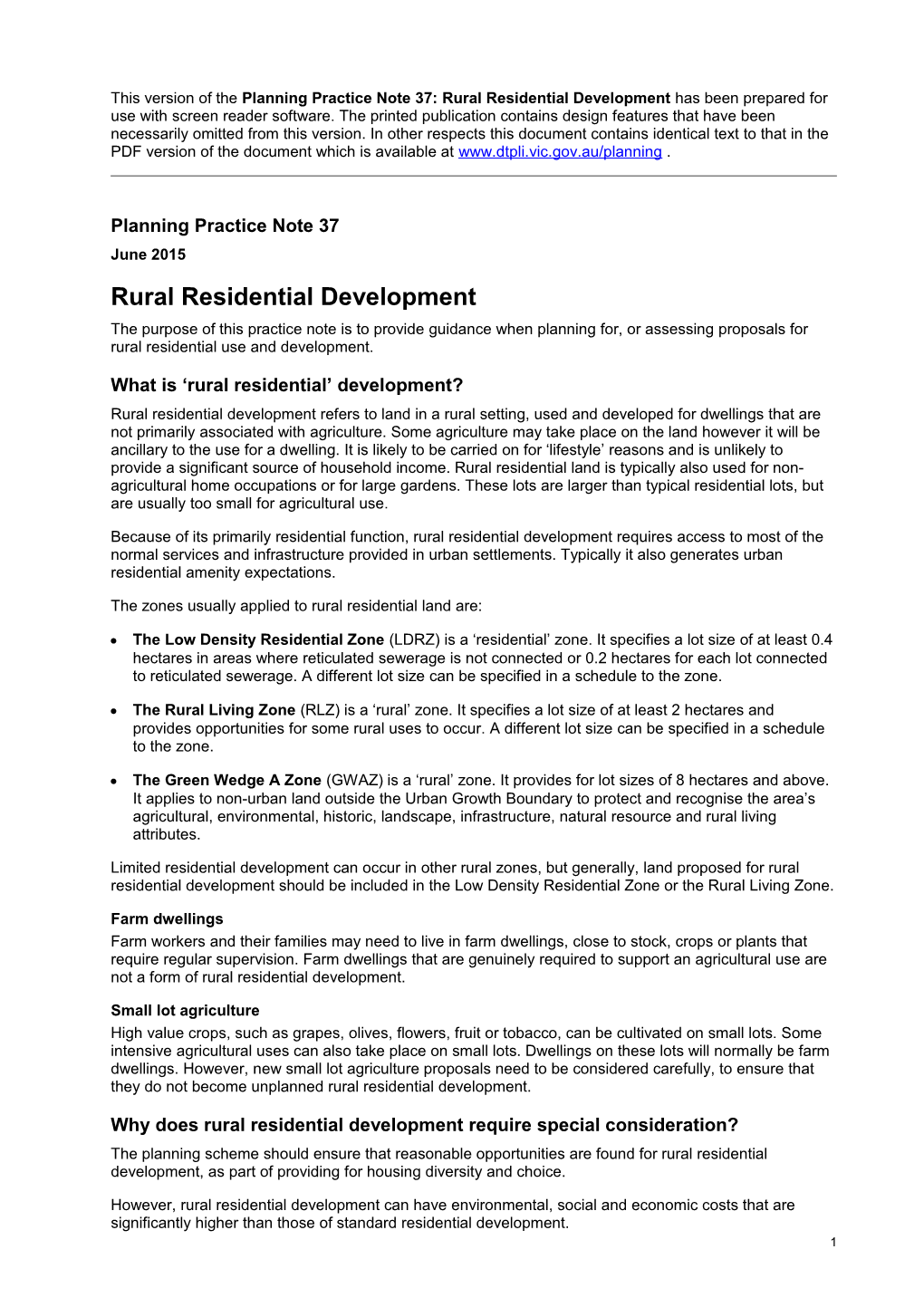 Planning Practice Note 37: Rural Residential Development