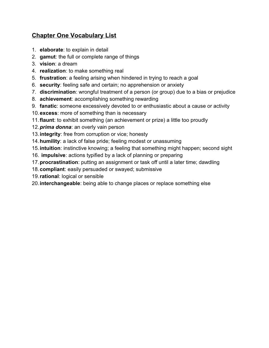 Chapter One Vocabulary List