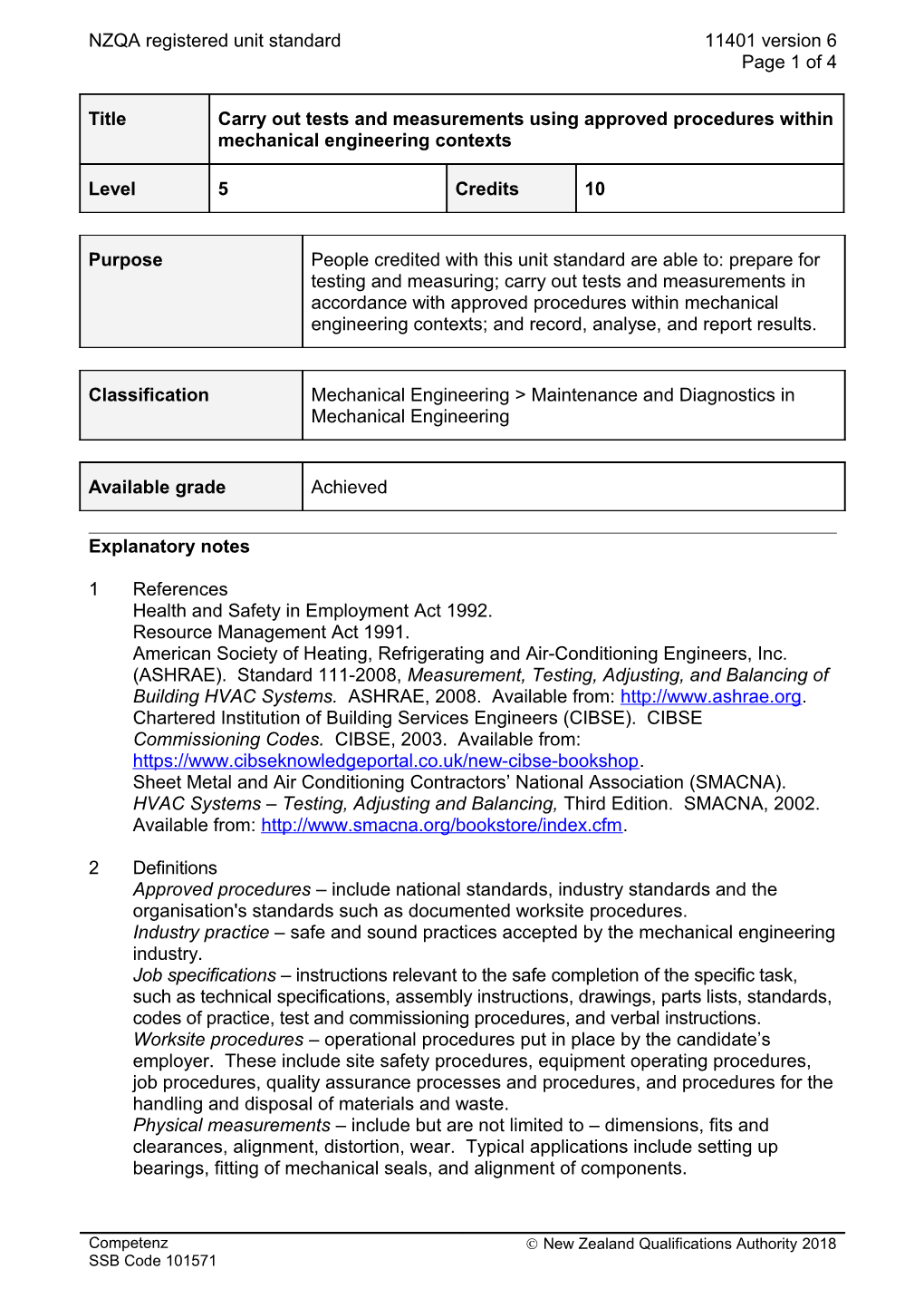 11401 Carry out Tests and Measurements Using Approved Procedures Within Mechanical Engineering