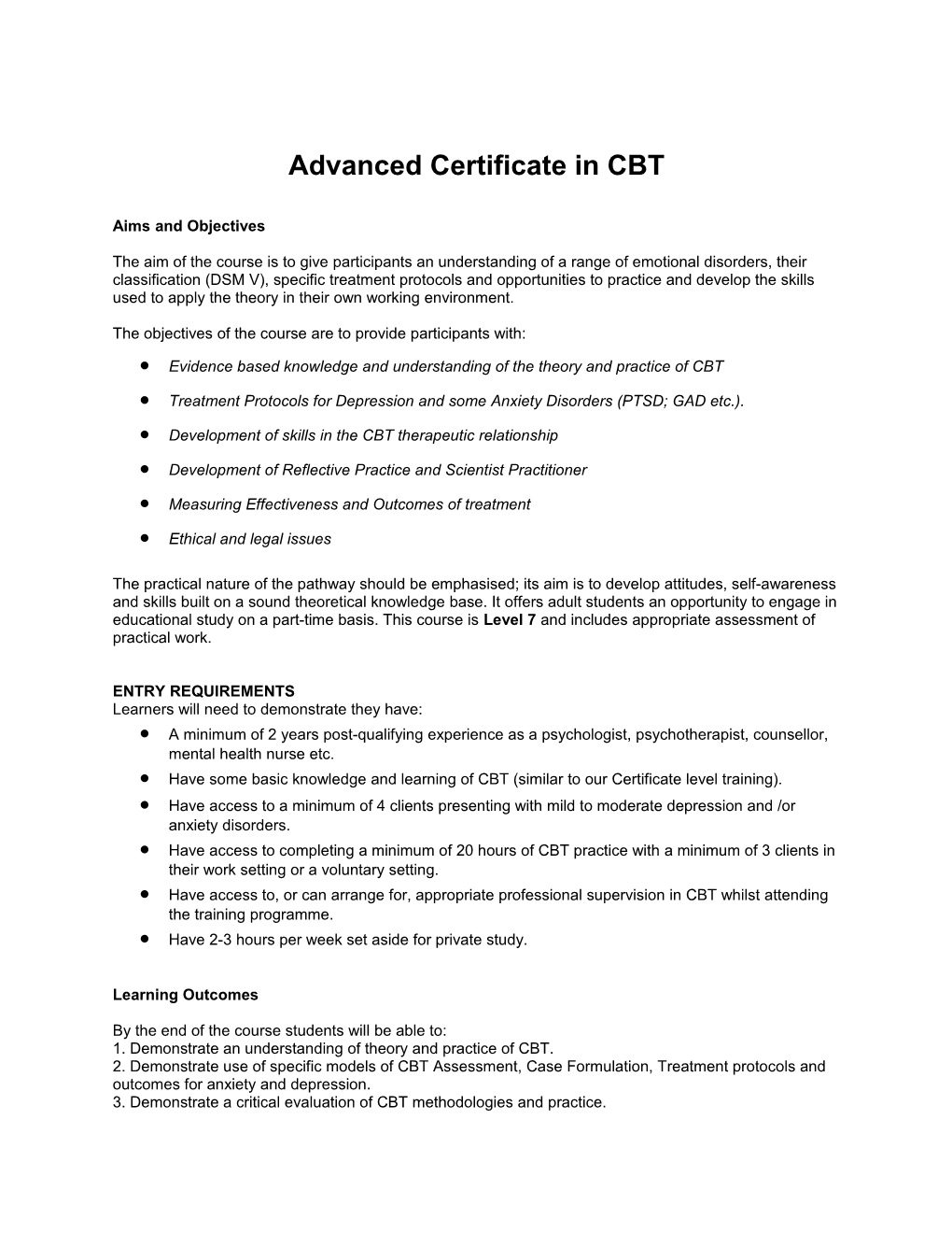 Advanced Certificate in CBT