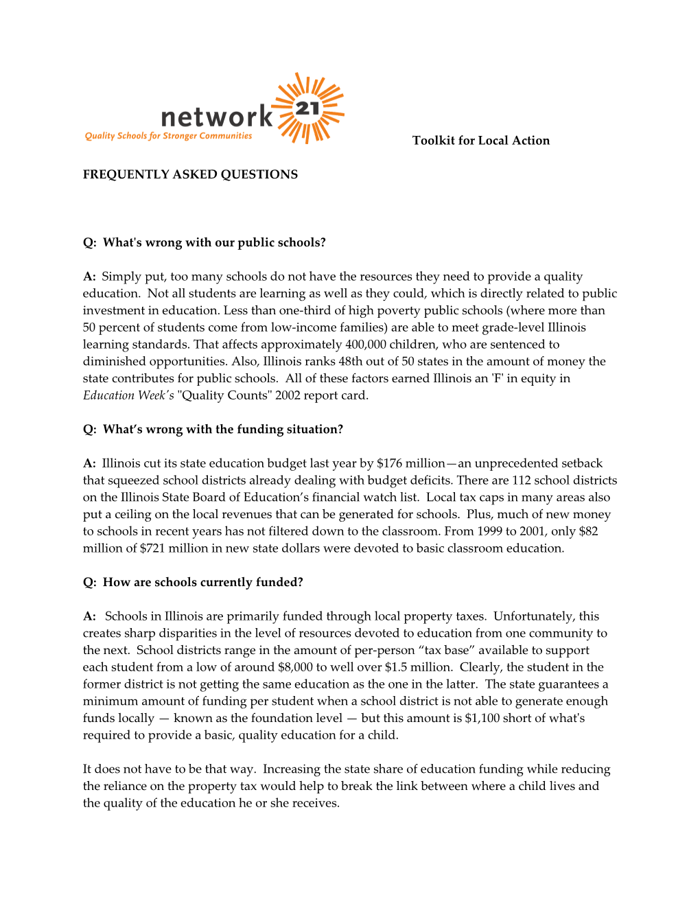 Network 21 Launches Statewide School Reform Campaign; Coalition Highlights Urgent Need