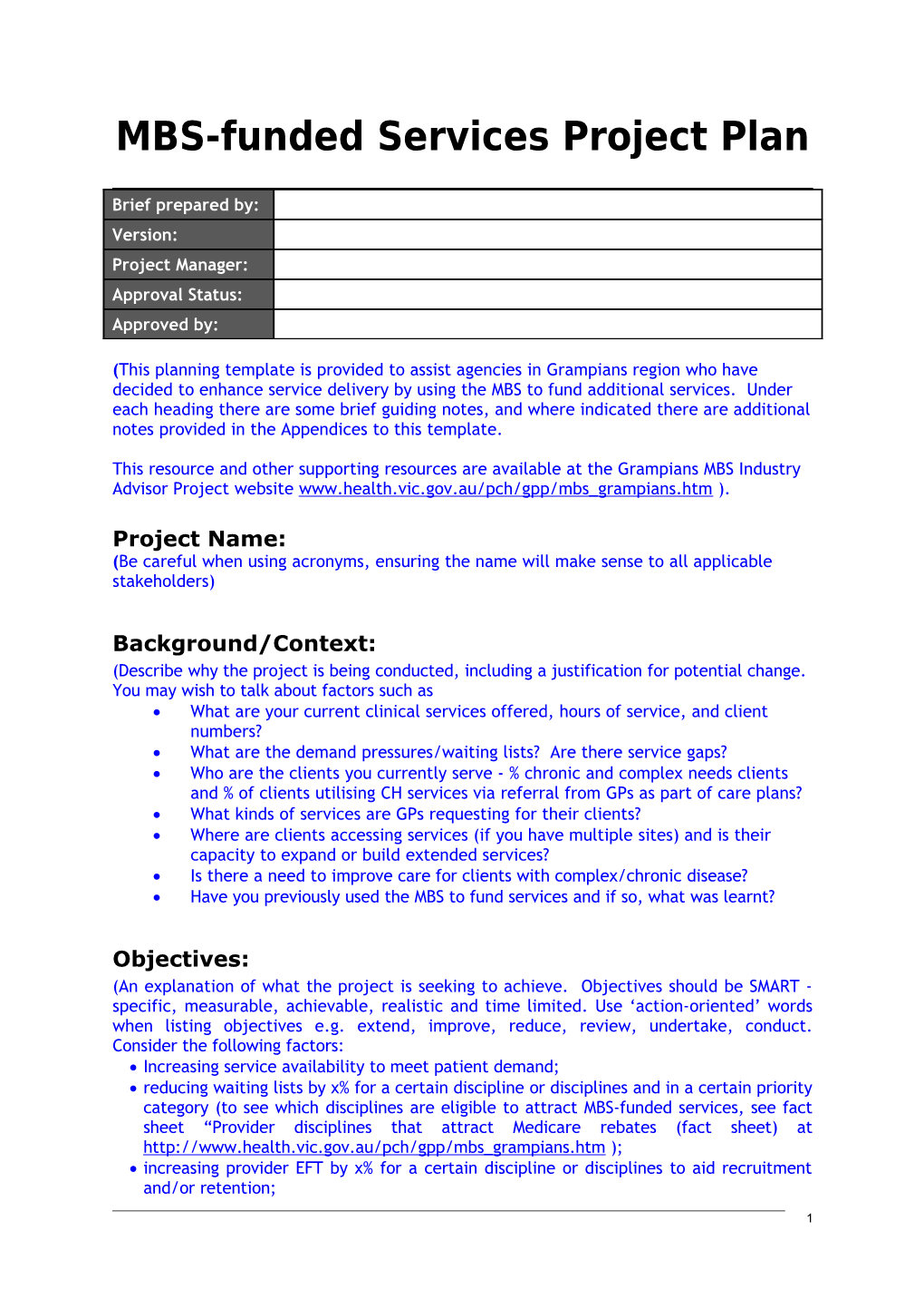 MBS-Funded Services Projectplan