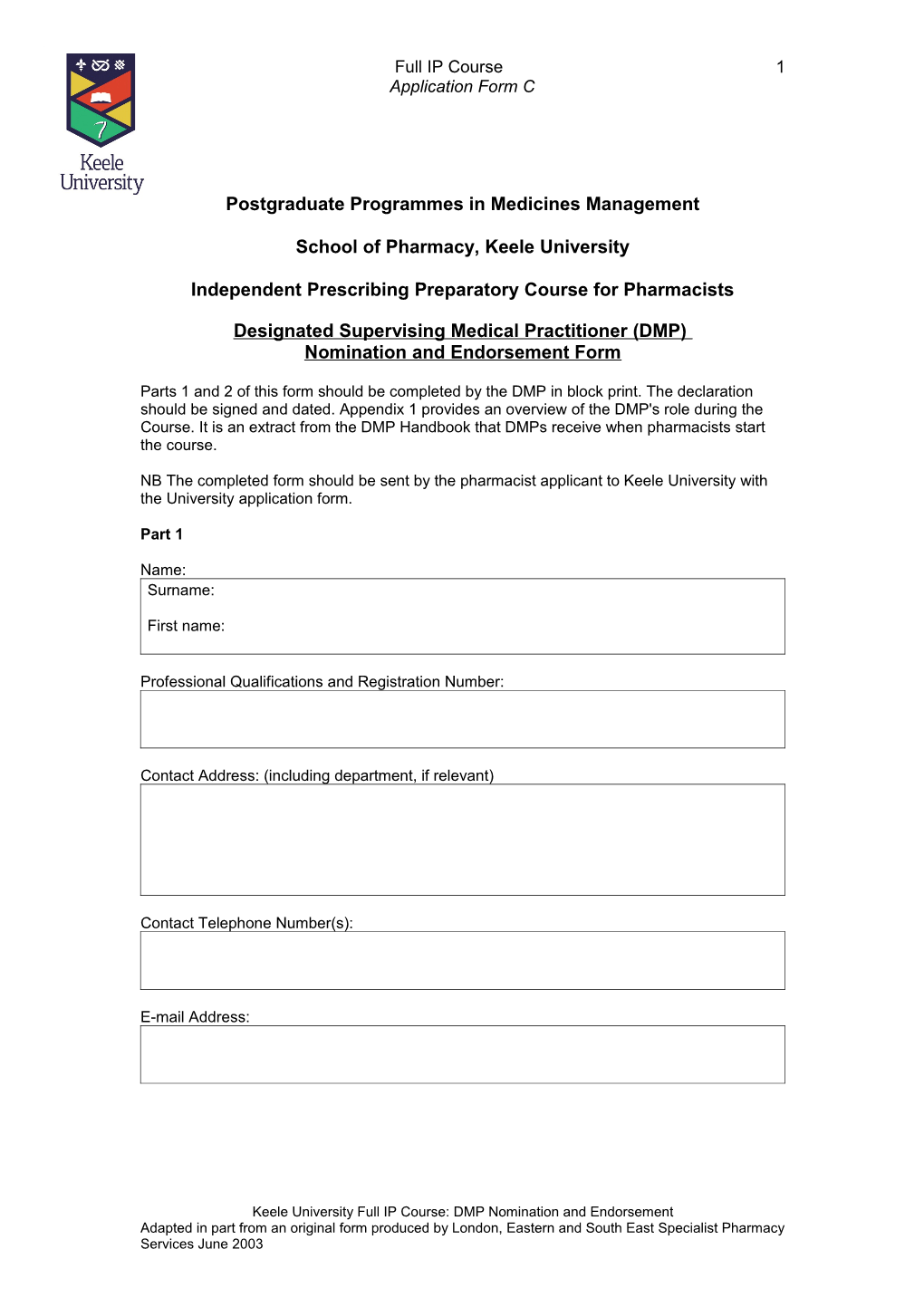 Supplementary Prescribing Preparatory Course for Pharmacists